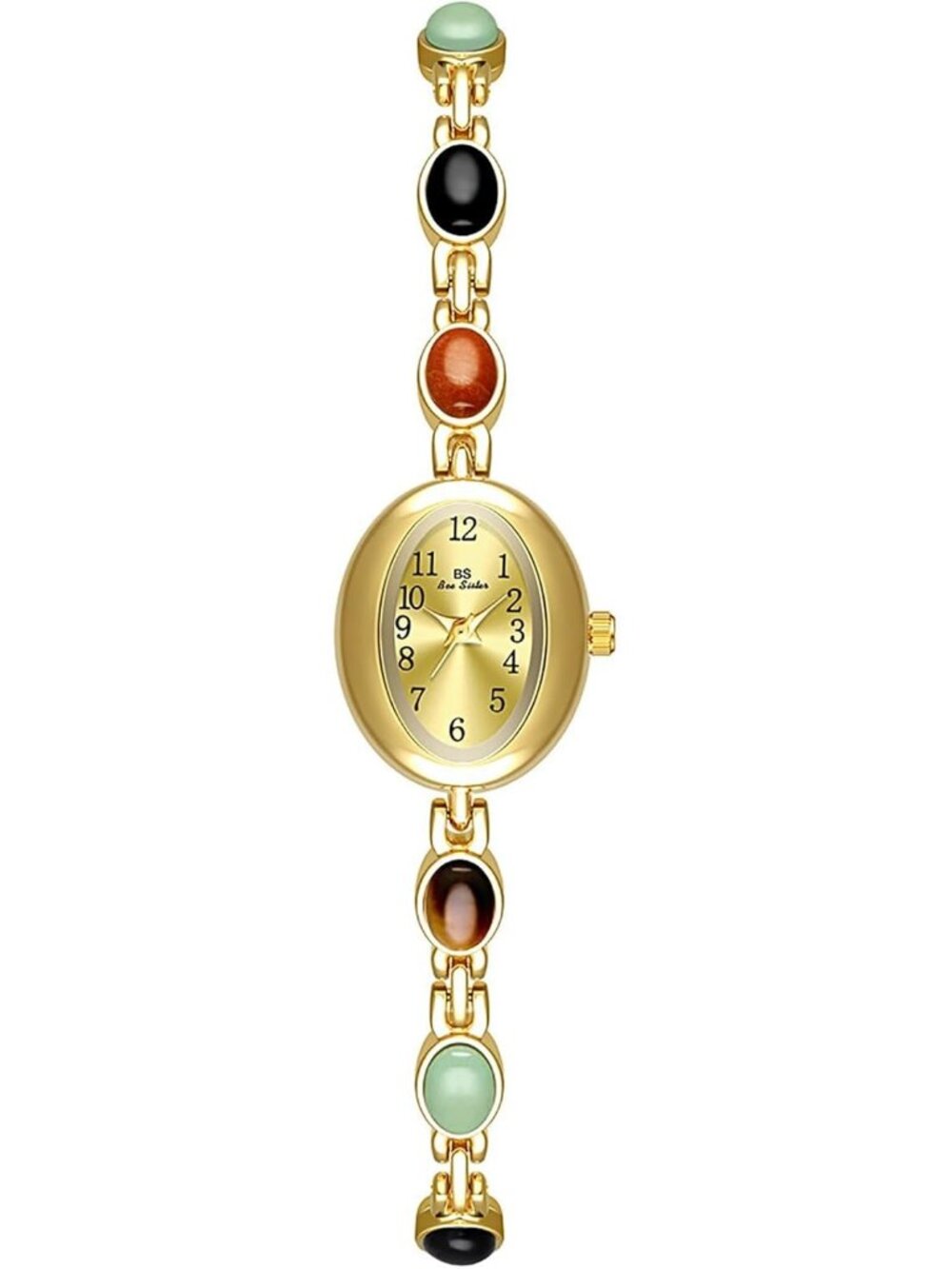 Women's Colorful Gold Elegant Pearl Dainty Oval Bracelet Quartz Vintage Watch
